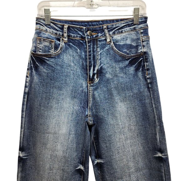 Wide-Leg Distressed Womens Denim Jeans By Roswear Size M - Picture 6 of 9